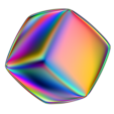 Şeffaf bir arkaplanda izole edilmiş yanardöner geometrik üç boyutlu şekil. Moda soyut holografik tasarım ögesi.