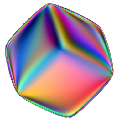 Şeffaf bir arkaplanda izole edilmiş yanardöner geometrik üç boyutlu şekil. Moda soyut holografik tasarım ögesi.