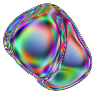 Yanardöner sıvı 3D kütle şekli. Soyut çok renkli tasarım ögesi şeffaf bir arkaplanda izole edildi.