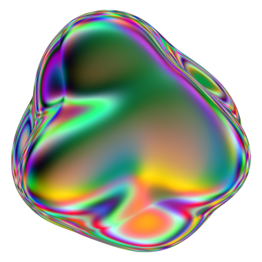 Yanardöner sıvı 3D kütle şekli. Soyut çok renkli tasarım ögesi şeffaf bir arkaplanda izole edildi.