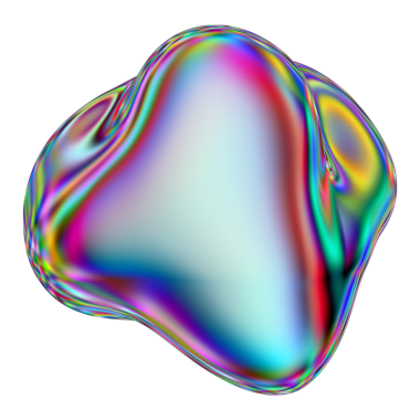 Yanardöner sıvı 3D kütle şekli. Soyut çok renkli tasarım ögesi şeffaf bir arkaplanda izole edildi.