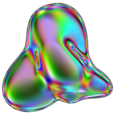 Yanardöner sıvı 3D kütle şekli. Soyut çok renkli tasarım ögesi şeffaf bir arkaplanda izole edildi.