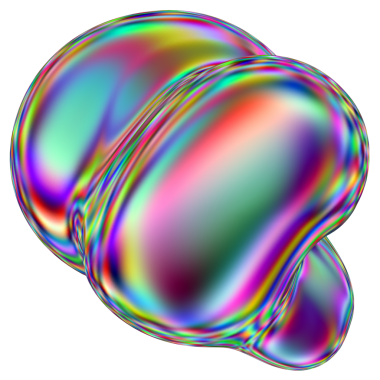 Yanardöner sıvı 3D kütle şekli. Soyut çok renkli tasarım ögesi şeffaf bir arkaplanda izole edildi.