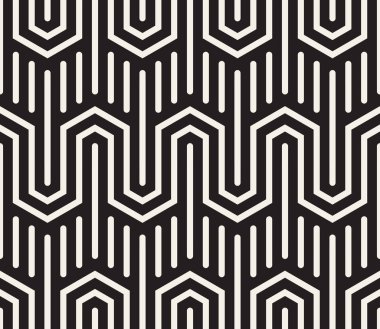 Vektör kusursuz desen. Geometrik soyut elementler tekrarlanıyor. Modaya uygun tek renkli arkaplan tasarımı.