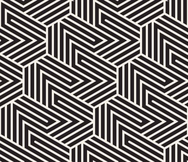 Vektör kusursuz desen. Geometrik soyut elementler tekrarlanıyor. Modaya uygun tek renkli arkaplan tasarımı.