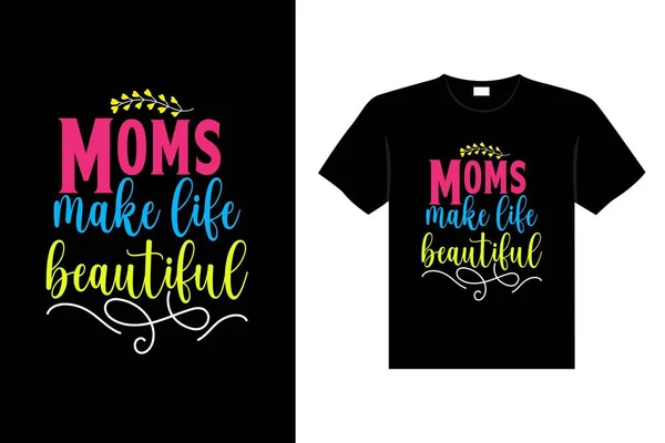 Renkli Harflerle Yazılmış Anneler Günü Mutlu Anne Tişörtü Vektör Tipografisi — Stok Vektör