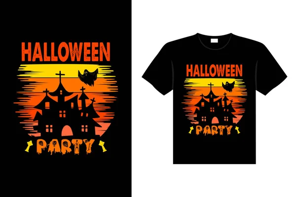 Halloween Horror Vintage Shirt Design Assustador Lettering Impressão Modelo Vetor — Vetor de Stock