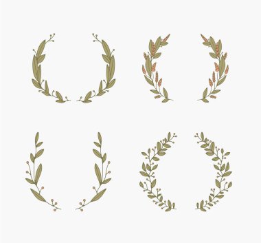 Çeşitli narin dallar, yapraklar ve gövdelerin bir dizi çizgisi..