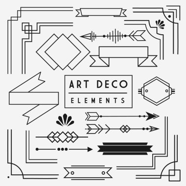 Uygulamalar veya web sayfaları için uygun pankart, ok ve sınırların yer aldığı Art Deco ögeleri.
