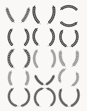 Çeşitli tasarımlarda resimli defne çelenkleri ve bölücüler..