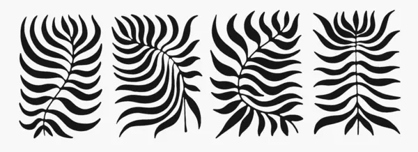 Uygulamalar veya web sayfaları için simge olarak uygun, soyut yapraklar ve botanik şekillerin monokrom koleksiyonunun bir çizimi.