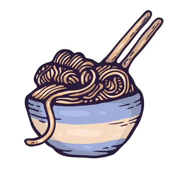 Çubuklu bir kasede elle çizilmiş erişte resmi..