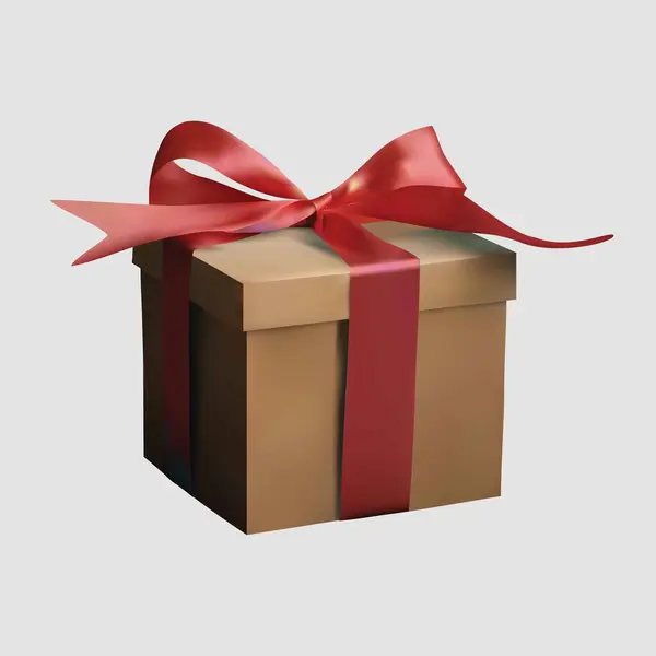 Kırmızı kurdeleyle bağlanmış kahverengi bir hediye kutusunun basit bir çizimi..