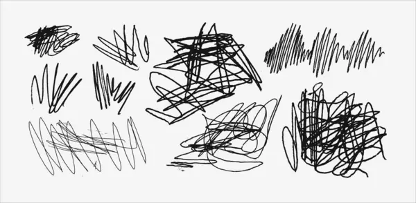 Çeşitli soyut karalamalar ve siyah-beyaz çizikler koleksiyonu..