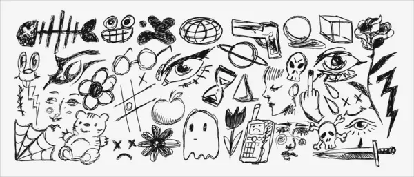 Çeşitli siyah beyaz resimli karalamalar ve çizimler..