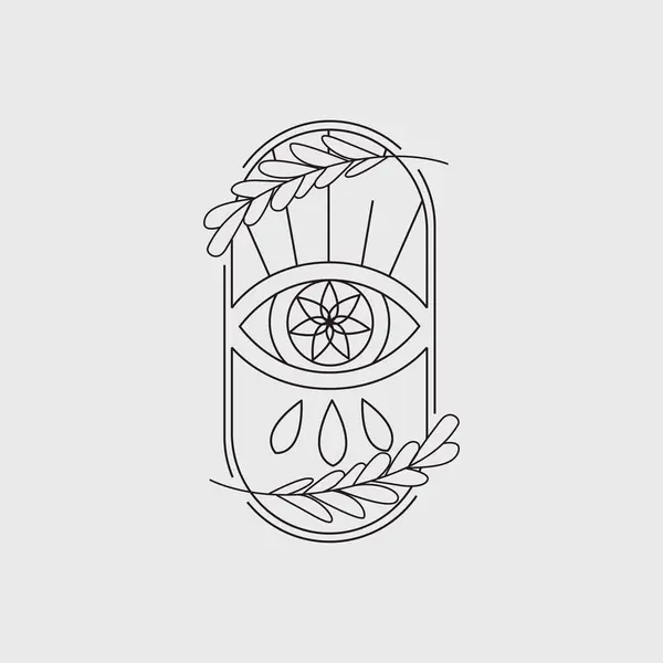 Göz yaşları, yapraklar ve ışık ışınlarıyla minimalist bir göz sembolü..