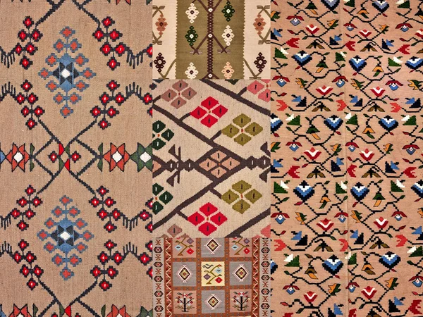 Segment of handmade carpets in bright colors