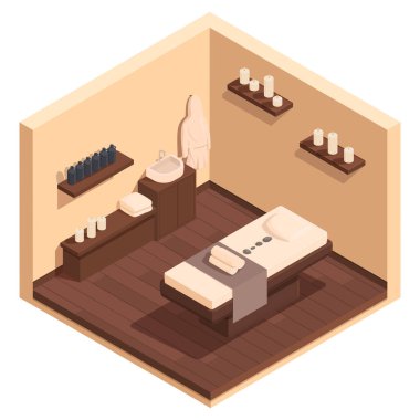 isometric equipped massage room, vector illustration