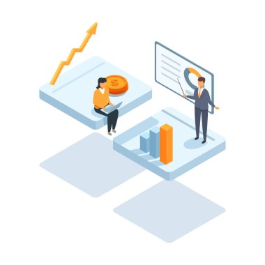 isometric abstract business process with business people, vector illustration