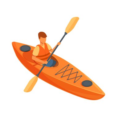 isometric sportsman swims in a kayak, vector illustration