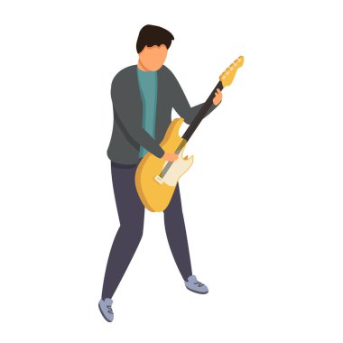 isometric man playing guitar, vector illustration
