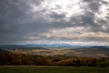 Baharda Polonya 'daki Pieniny dağlarının manzarası