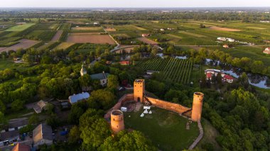 aerial view of the ruins of Czerski Castle in Poland in the spring at sunset clipart