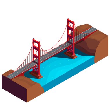 San Francisco 'daki izometrik Altın Kapı Köprüsü, vektör çizimi