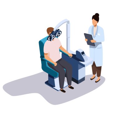 Optik sandalyede bir göz doktoruyla randevusu var.