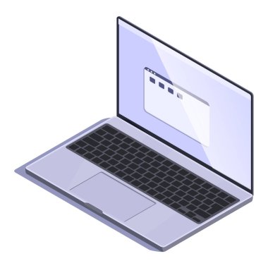 Açık uygulamalı izometrik dizüstü bilgisayar, vektör illüstrasyonu