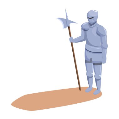 Halberd ile izometrik şövalye, vektör illüstrasyon