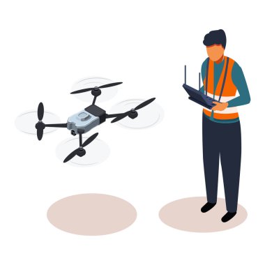 Uzaktan kumandalı izometrik dron operatörü, vektör çizimi