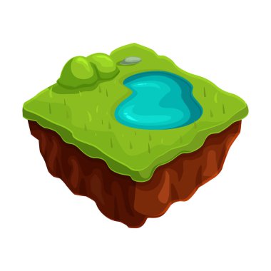 Göl ve vektör illüstrasyonlu izometrik oyun yaz manzarası