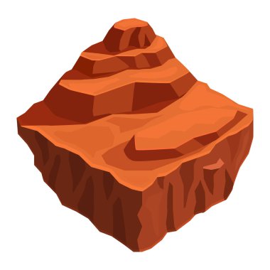 İzometrik oyun çöl manzarası ile dağ uçan ada, vektör illüstrasyonu