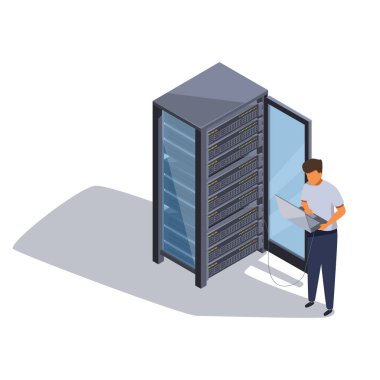 izometrik sistem yöneticisi sunucu yapılandırması, vektör illüstrasyonu