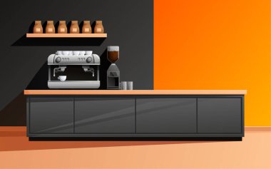 Kahve makineleri, vektör illüstrasyonu olan bir kafeterya.