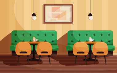 Mobilya ve vektör illüstrasyonlu minimalist kafe
