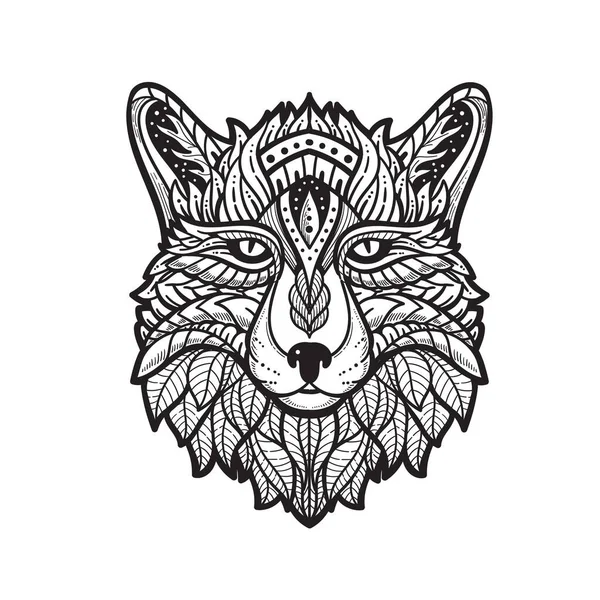 Hand Drawn Fox Head Zentangle Arts Isolated White Background Vector — Stock Vector