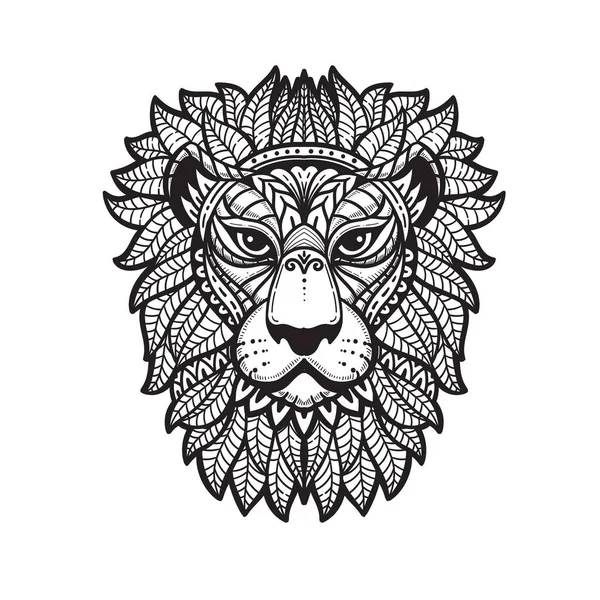 Desenhado Mão Doodle Zentangle Leão Ilustração Cabeça Decorativa Leão Vetor — Vetor de Stock