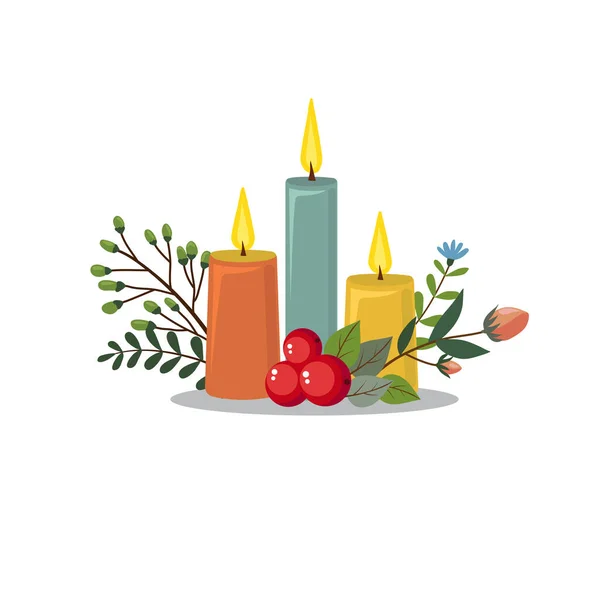 Wunderschönes Kerzenlicht Mit Blume Für Traditionelle Weihnachtsdekoration Festliches Florales Element — Stockvektor