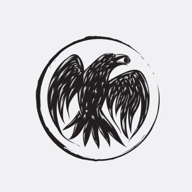 Siyah renk çizimi ile daire arkaplan uçan kuzgun