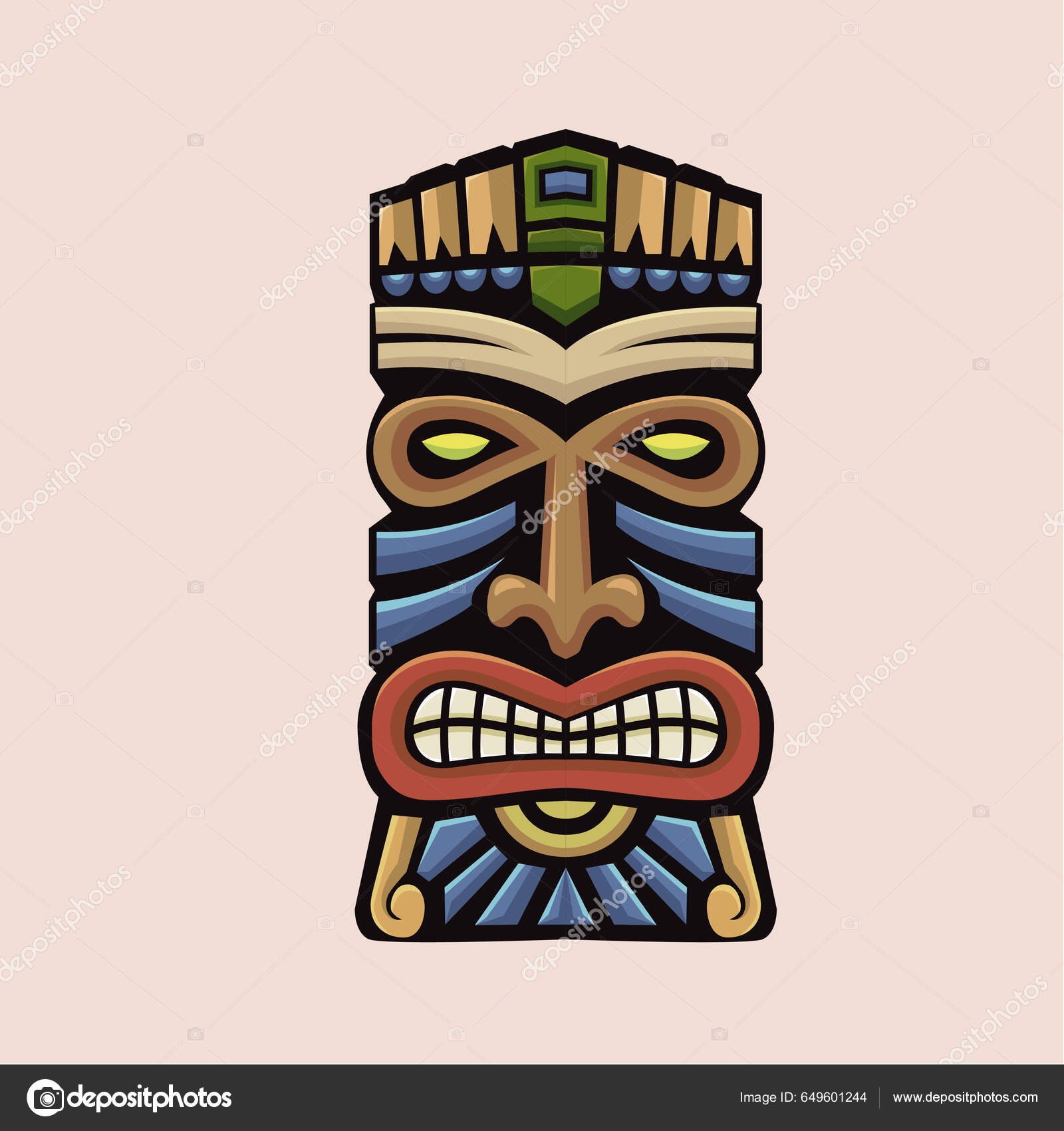 Colorido Dibujado Mano Tiki Tribal Máscara Madera Vector Ilustración  Elemento Vector de stock #649601244 de ©krustovin, image size:1600x1700
