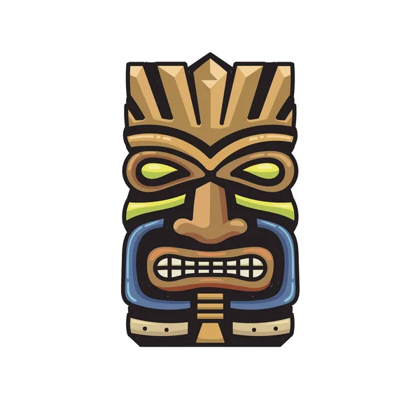 Mão Colorida Desenhada Tiki Tribal Máscara Madeira Ilustração Vetorial Elemento — Vetor de Stock
