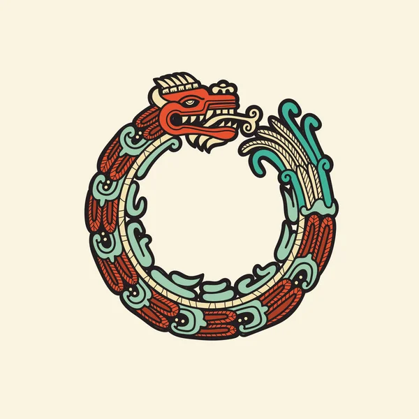 Mão Desenhada Azteca Dragão Quetzalcoatl Deus Mexicano Mitologia Azteca — Vetor de Stock