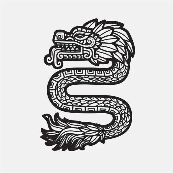Hand Getekend Azteekse Draak Quetzalcoatl Mexicaanse God Azteekse Mythologie — Stockvector