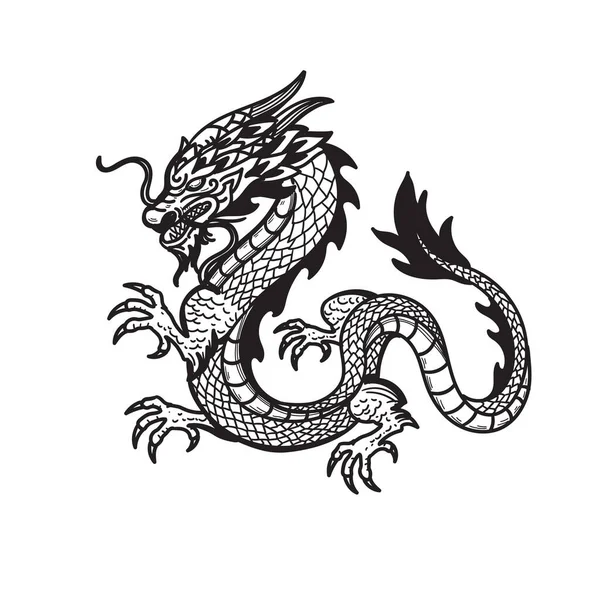 Vektor Asiatisk Drake Illustration Isolerad Vit Bakgrund — Stock vektor