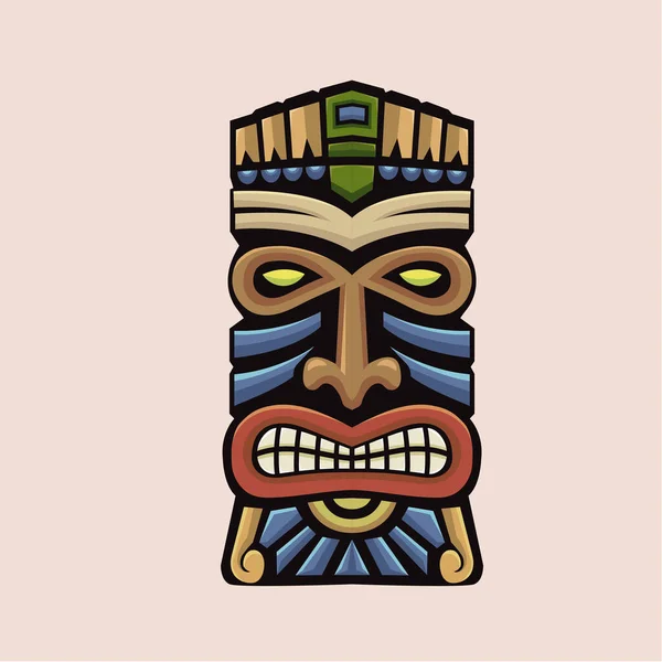 Mão Colorida Desenhada Tiki Tribal Máscara Madeira Ilustração Vetorial Elemento — Vetor de Stock