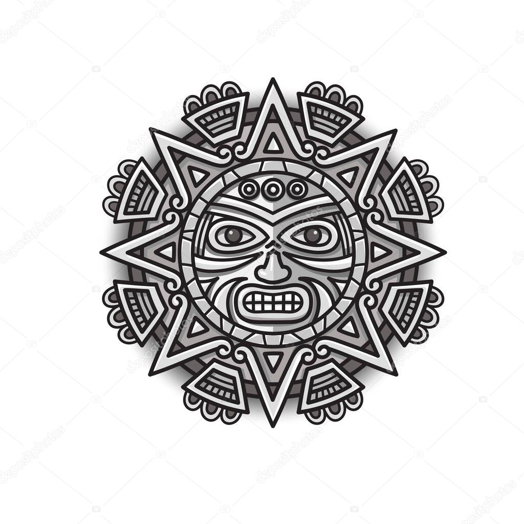 Hand drawn Aztec sun ethnic symbol vector illustration
