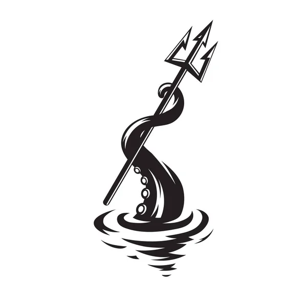 Tentacle Trident Vector Illustration Kraken Spear Icon Deep Sea Monster — Stock Vector