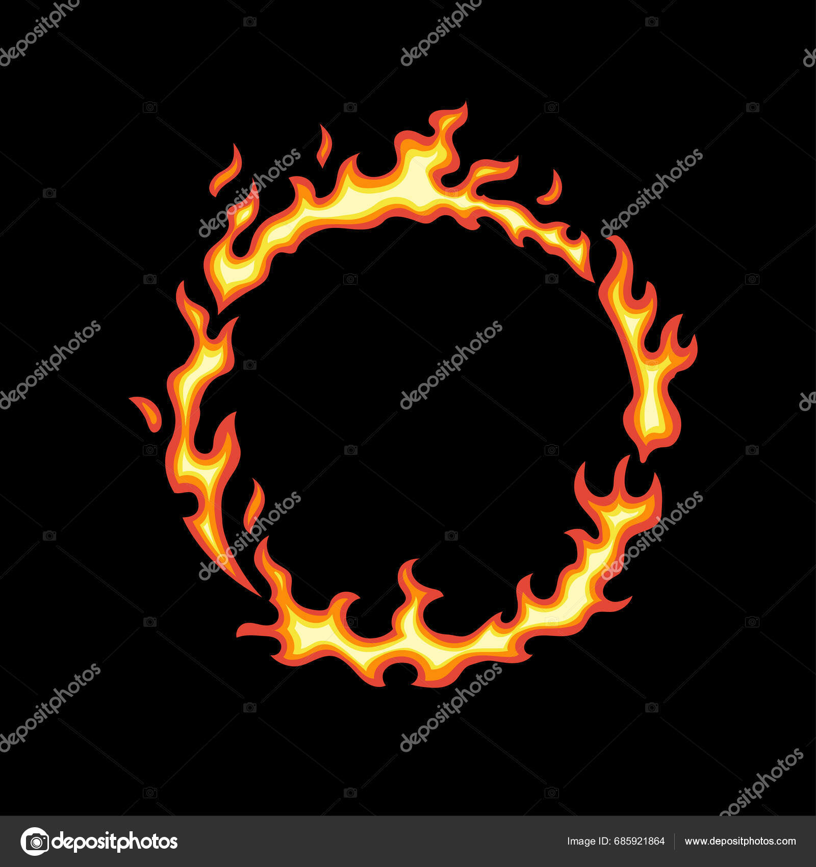 Feuerring Isoliert Auf Schwarzem Hintergrund Vector Cartoon ...